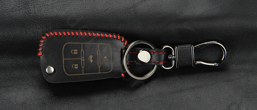 Simple Genuine Leather Crocodile Grain Auto Key Bags Fold for Buick Regal - Black Red