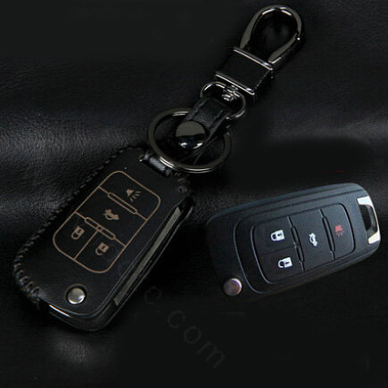 Simple Genuine Leather Crocodile Grain Auto Key Bags Fold for Buick Regal - Black