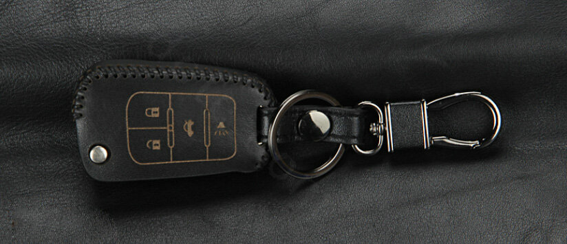 Simple Genuine Leather Crocodile Grain Auto Key Bags Fold for Buick Regal - Black