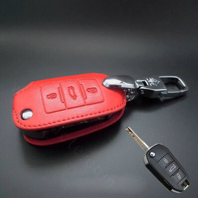 Simple Genuine Leather Crocodile Grain Auto Key Bags Fold for Peugeot 2008 - Red