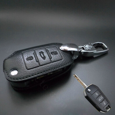 Simple Genuine Leather Crocodile Grain Auto Key Bags Fold for Peugeot 301 - Black
