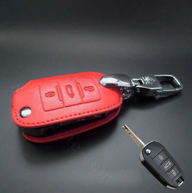Simple Genuine Leather Crocodile Grain Auto Key Bags Fold for Peugeot 301 - Red