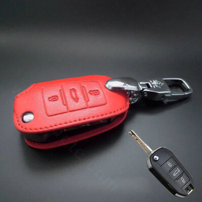 Simple Genuine Leather Crocodile Grain Auto Key Bags Fold for Peugeot 408 - Red