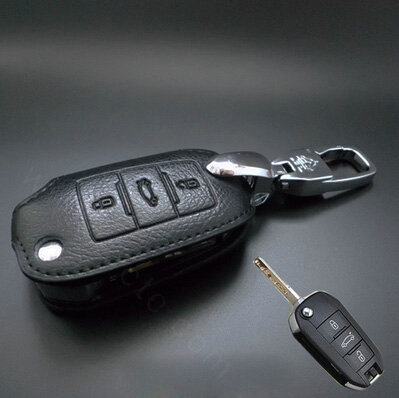 Simple Genuine Leather Crocodile Grain Auto Key Bags Fold for Peugeot 508 - Black