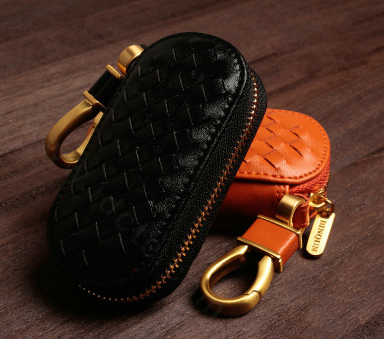 Special Universal Genuine Leather Weave Auto Key Bags - Black