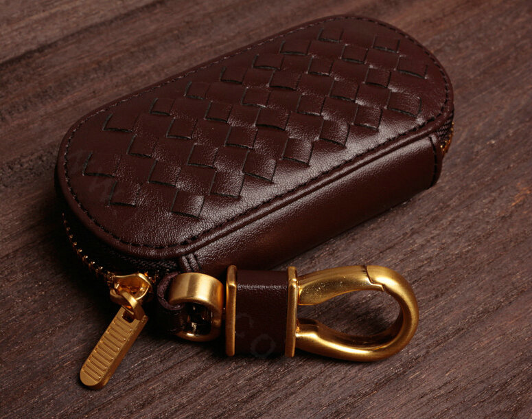 Special Universal Genuine Leather Weave Auto Key Bags - Brown