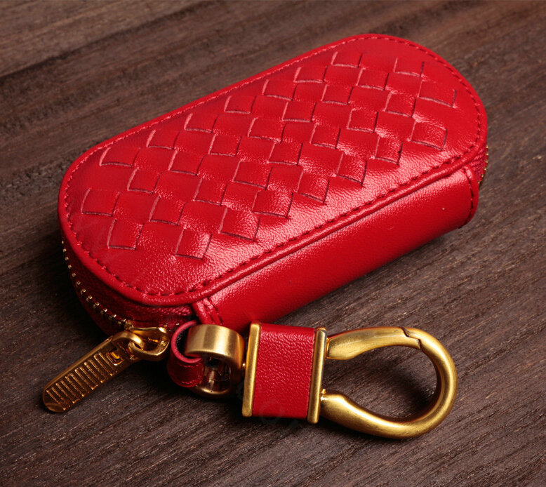 Special Universal Genuine Leather Weave Auto Key Bags - Red