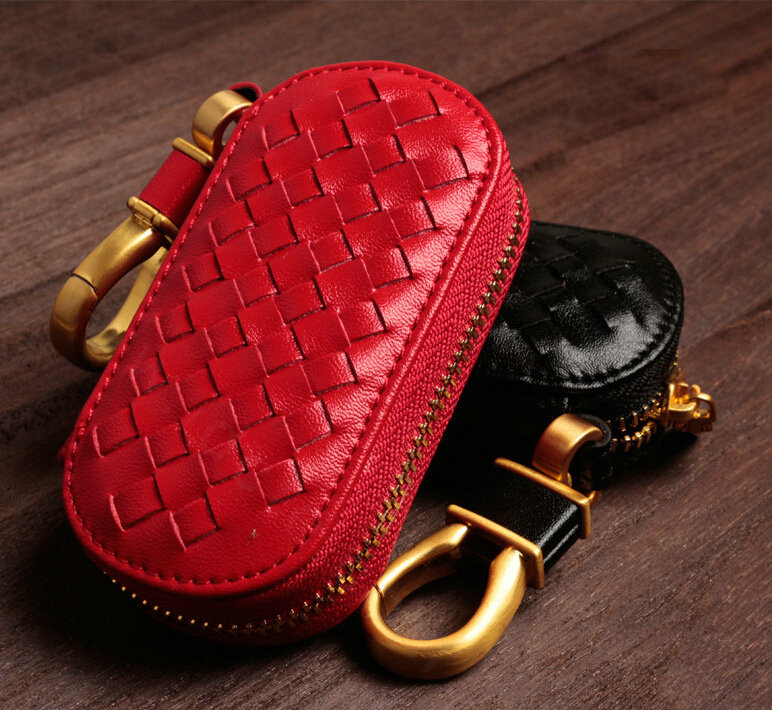 Special Universal Genuine Leather Weave Auto Key Bags - Red