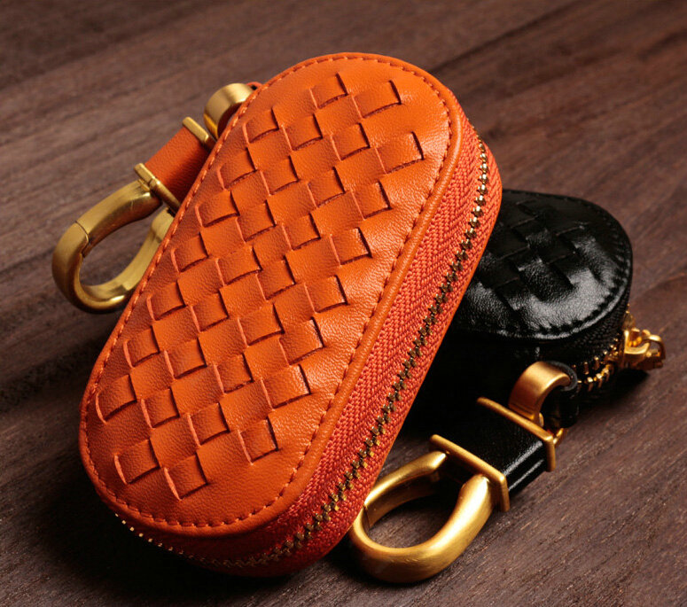 Special Universal Genuine Leather Weave Auto Key Bags - Yellow