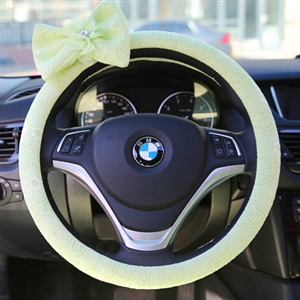Bowknot Car Steering Wheel Cover Bud Silk Fiber Cloth 15 Inch 38CM - Green