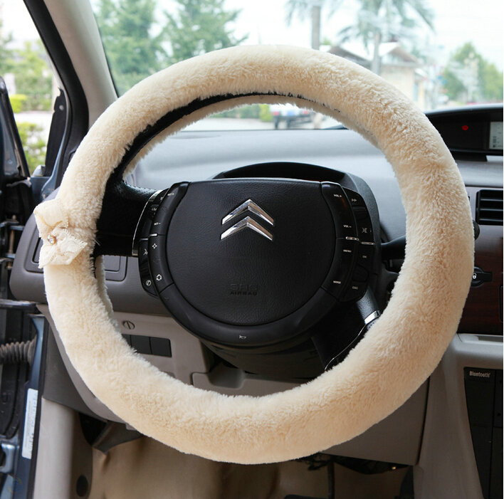 Bud Silk Bowknot Car Steering Wheel Cover Velvet 15 Inch 38CM - Beige