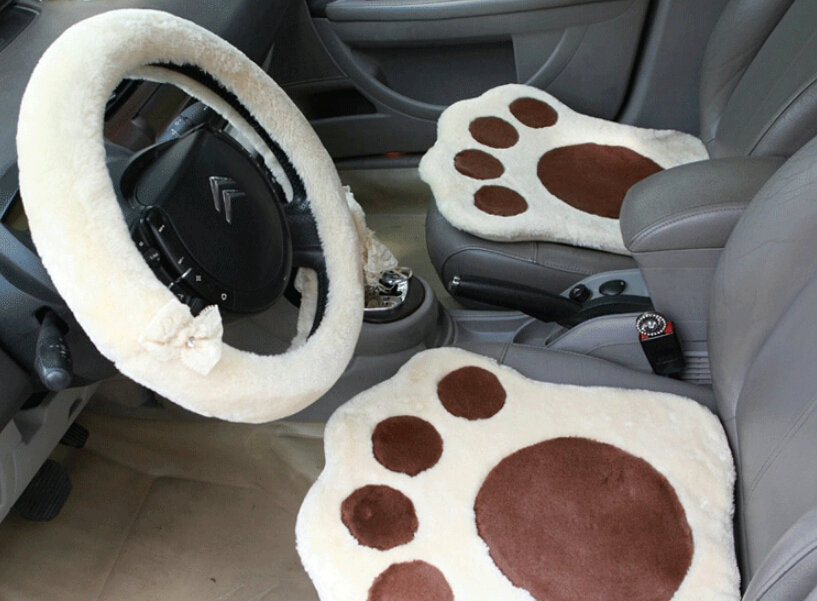 Bud Silk Bowknot Car Steering Wheel Cover Velvet 15 Inch 38CM - Beige