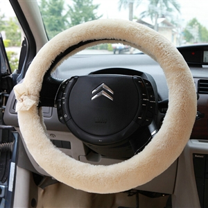 Bud Silk Bowknot Car Steering Wheel Cover Velvet 15 Inch 38CM - Beige