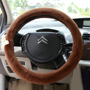 Bud Silk Bowknot Car Steering Wheel Cover Velvet 15 Inch 38CM - Brown