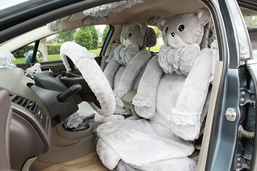 Bud Silk Bowknot Car Steering Wheel Cover Velvet 15 Inch 38CM - Grey