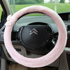 Bud Silk Bowknot Car Steering Wheel Cover Velvet 15 Inch 38CM - Pink