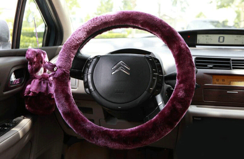 Bud Silk Bowknot Car Steering Wheel Cover Velvet 15 Inch 38CM - Purple