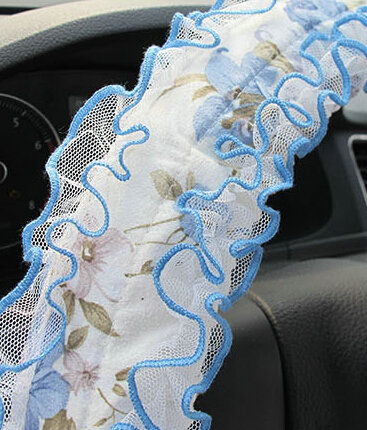 Bud Silk Bowknot Lace Car Steering Wheel Cover Fiber Cloth 15 Inch 38CM - Purple