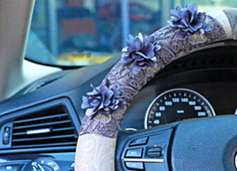 Camellia Car Steering Wheel Cover Bud Silk Fiber Cloth 15 Inch 38CM - Grey