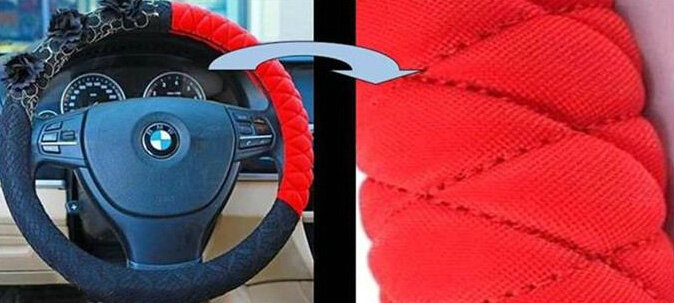 Camellia Car Steering Wheel Cover Bud Silk Fiber Cloth 15 Inch 38CM - Grey