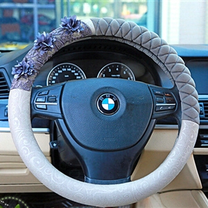 Camellia Car Steering Wheel Cover Bud Silk Fiber Cloth 15 Inch 38CM - Grey