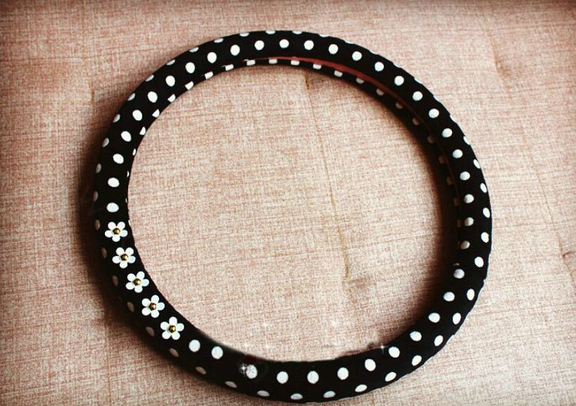 Camellia Car Steering Wheel Cover Fiber Cloth 15 Inch 38CM - Black