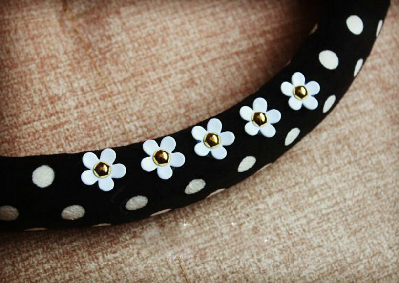 Camellia Car Steering Wheel Cover Fiber Cloth 15 Inch 38CM - Black