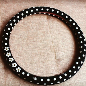 Camellia Car Steering Wheel Cover Fiber Cloth 15 Inch 38CM - Black