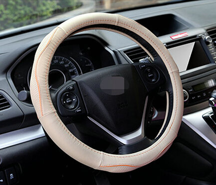 Cheap Car Steering Wheel Covers Genuine Leather 15 Inch 38CM - Beige