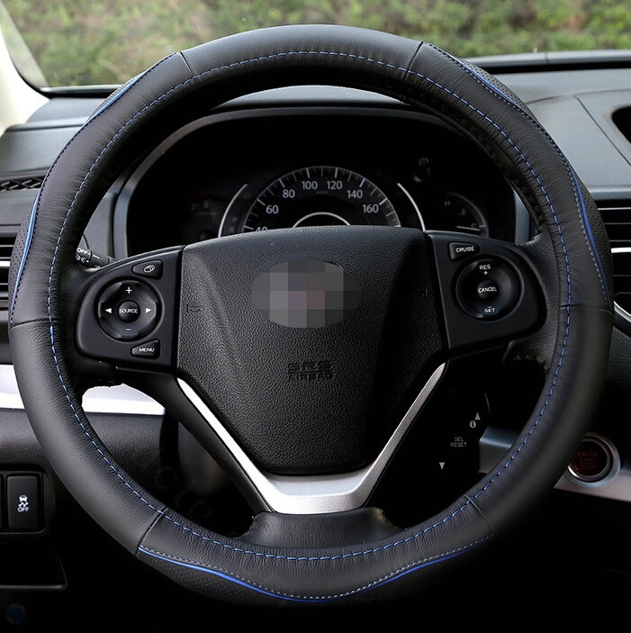 Cheap Car Steering Wheel Covers Genuine Leather 15 Inch 38CM - Black Blue