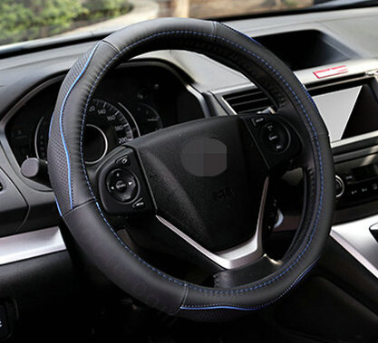 Cheap Car Steering Wheel Covers Genuine Leather 15 Inch 38CM - Black Blue