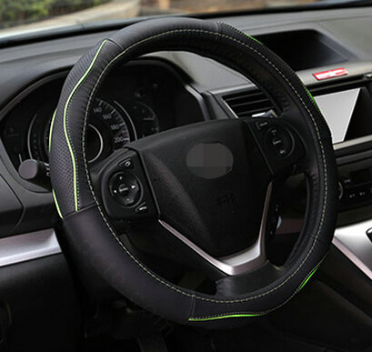Cheap Car Steering Wheel Covers Genuine Leather 15 Inch 38CM - Black Green