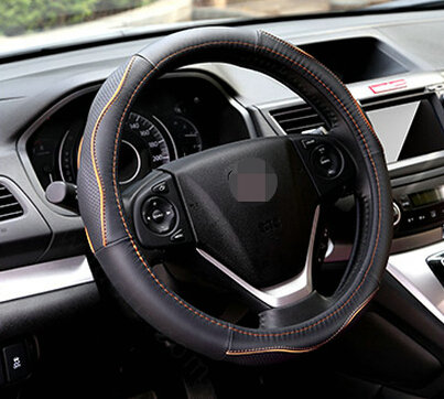 Cheap Car Steering Wheel Covers Genuine Leather 15 Inch 38CM - Black Orange