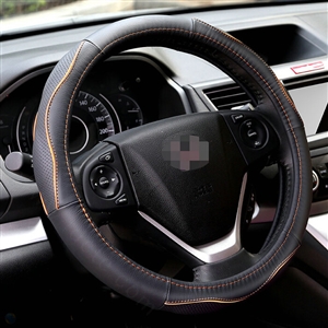 Cheap Car Steering Wheel Covers Genuine Leather 15 Inch 38CM - Black Orange
