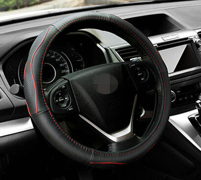 Cheap Car Steering Wheel Covers Genuine Leather 15 Inch 38CM - Black Red