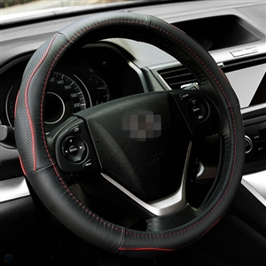 Cheap Car Steering Wheel Covers Genuine Leather 15 Inch 38CM - Black Red
