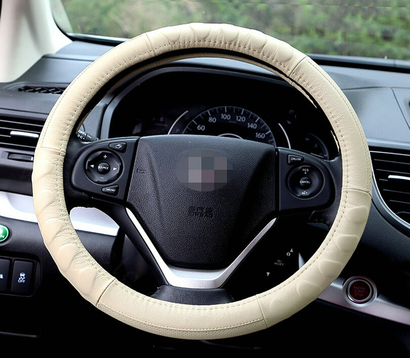 Cheap Car Steering Wheel Wrap Genuine Leather 15 Inch 38CM - Beige