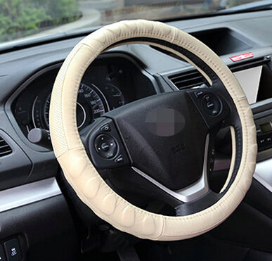 Cheap Car Steering Wheel Wrap Genuine Leather 15 Inch 38CM - Beige