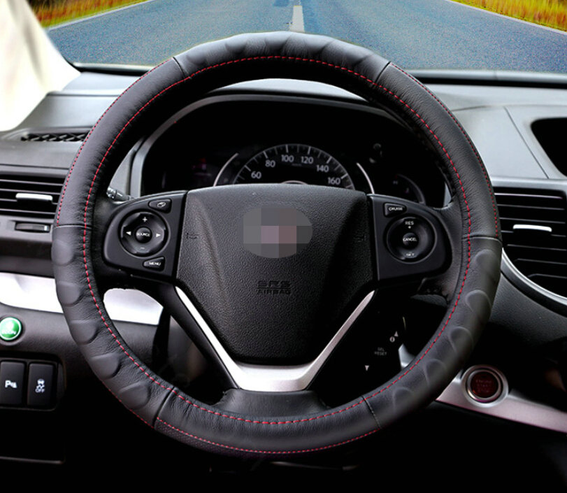 Cheap Car Steering Wheel Wrap Genuine Leather 15 Inch 38CM - Black Red