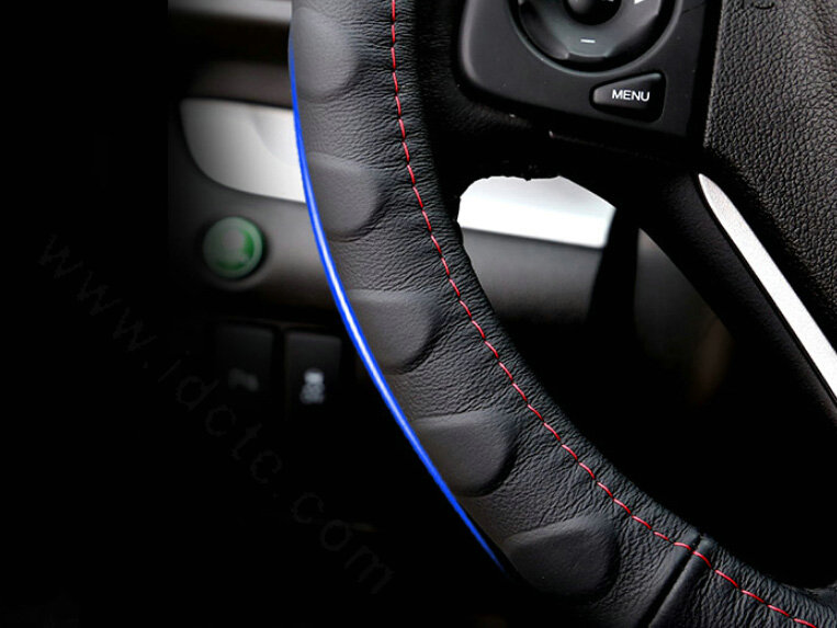 Cheap Car Steering Wheel Wrap Genuine Leather 15 Inch 38CM - Black Red