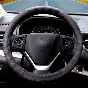 Cheap Car Steering Wheel Wrap Genuine Leather 15 Inch 38CM - Black Red