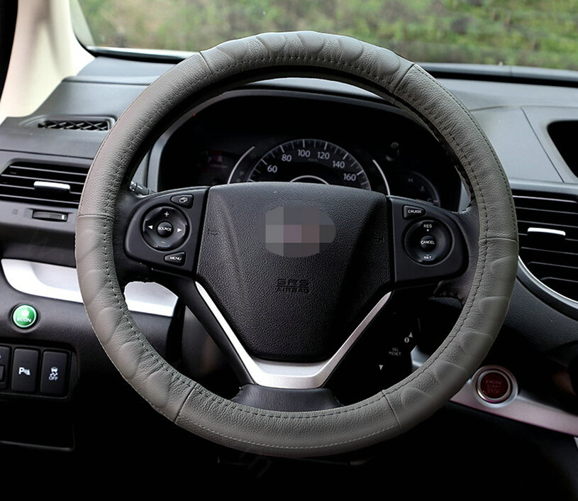 Cheap Car Steering Wheel Wrap Genuine Leather 15 Inch 38CM - Grey
