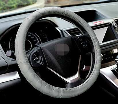 Cheap Car Steering Wheel Wrap Genuine Leather 15 Inch 38CM - Grey