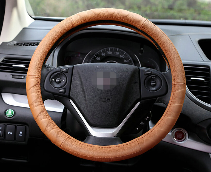 Cheap Car Steering Wheel Wrap Genuine Leather 15 Inch 38CM - Orange