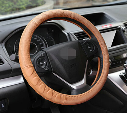 Cheap Car Steering Wheel Wrap Genuine Leather 15 Inch 38CM - Orange