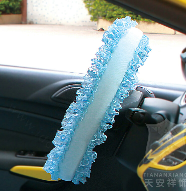 Cheap Floral Lace Car Steering Wheel Cover Bud Silk Fiber Cloth 15 Inch 38CM - Blue