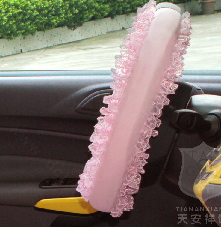 Cheap Floral Lace Car Steering Wheel Cover Bud Silk Fiber Cloth 15 Inch 38CM - Pink