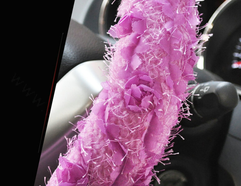 Cheap Lace Car Steering Wheel Cover Bud Silk Fiber Cloth 15 Inch 38CM - Beige