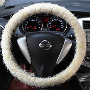 Cheap Lace Car Steering Wheel Cover Bud Silk Fiber Cloth 15 Inch 38CM - Beige