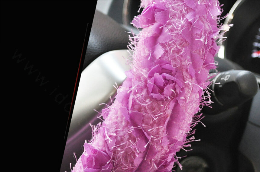 Cheap Lace Car Steering Wheel Cover Bud Silk Fiber Cloth 15 Inch 38CM - Black